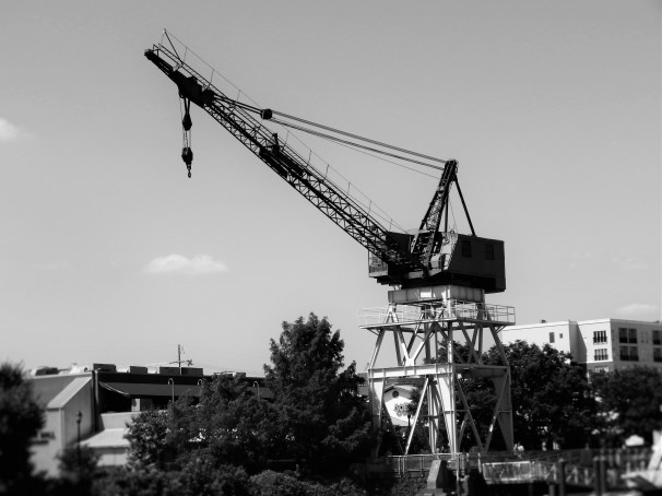 Crane, Cee’s Black & White Photo Challenge: Things with Engines or Motors,