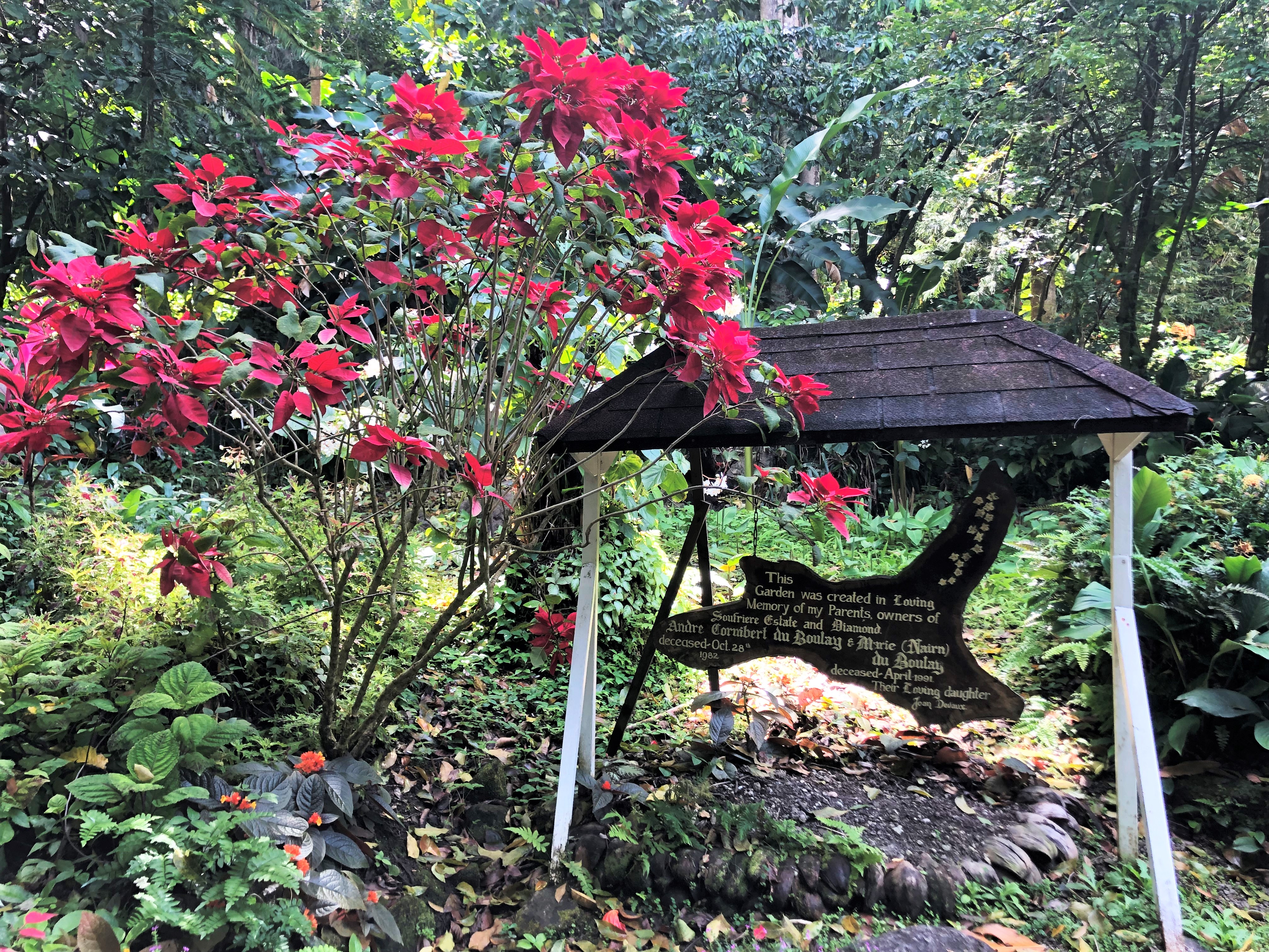 Memorial at Diamond Botanical Gardens for the owners.